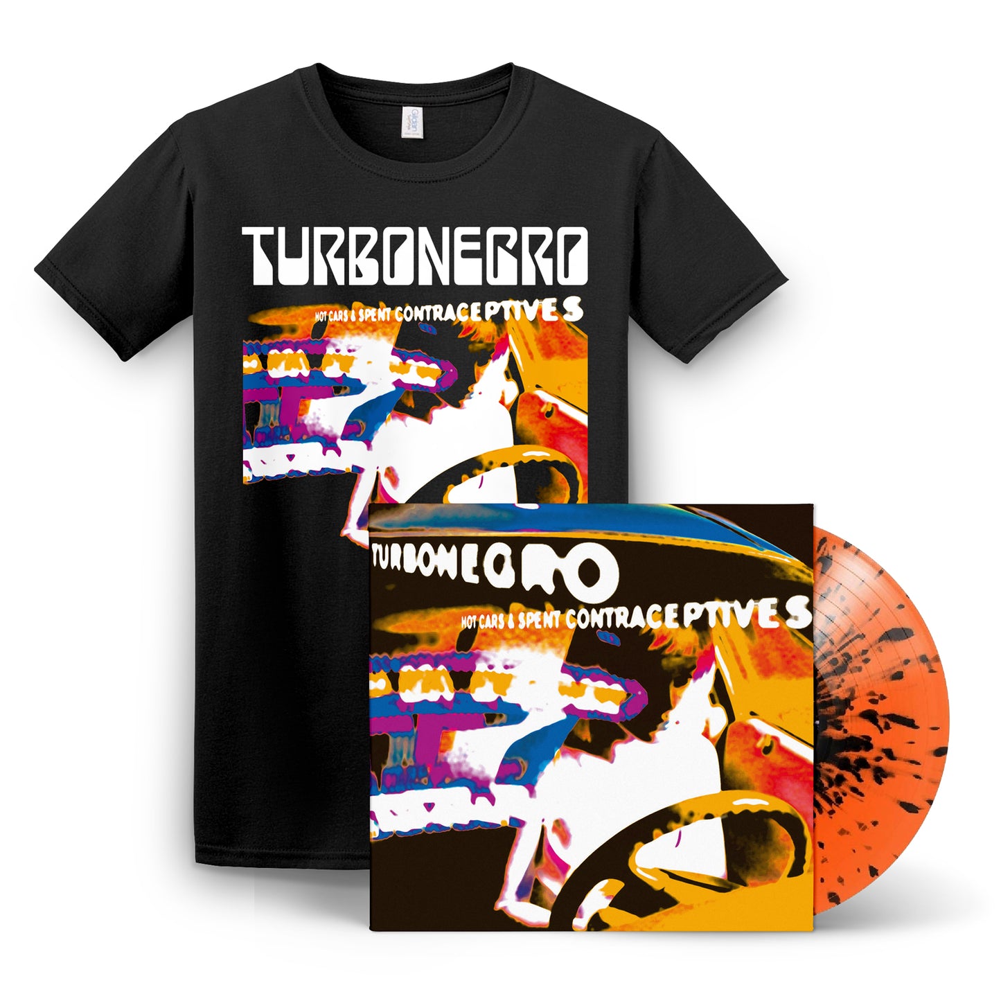 TURBONEGRO - Hot Cars & Spent Contraceptives LP (Orange w/ Black Splatter) + T-shirt (Bundle)